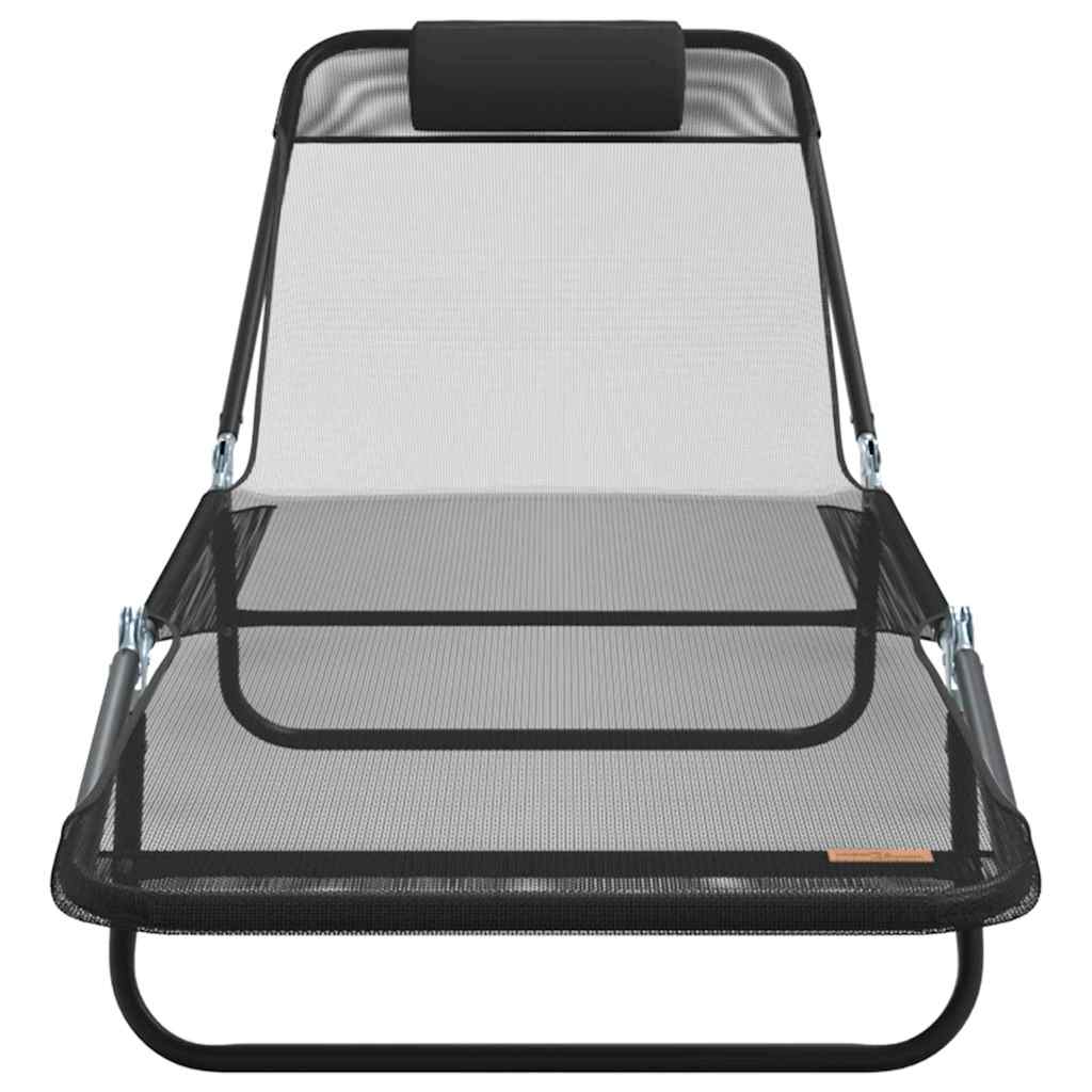vidaXL Folding Sun Lounger Folding Black 182 x 55 x 85.5 cm Textilene