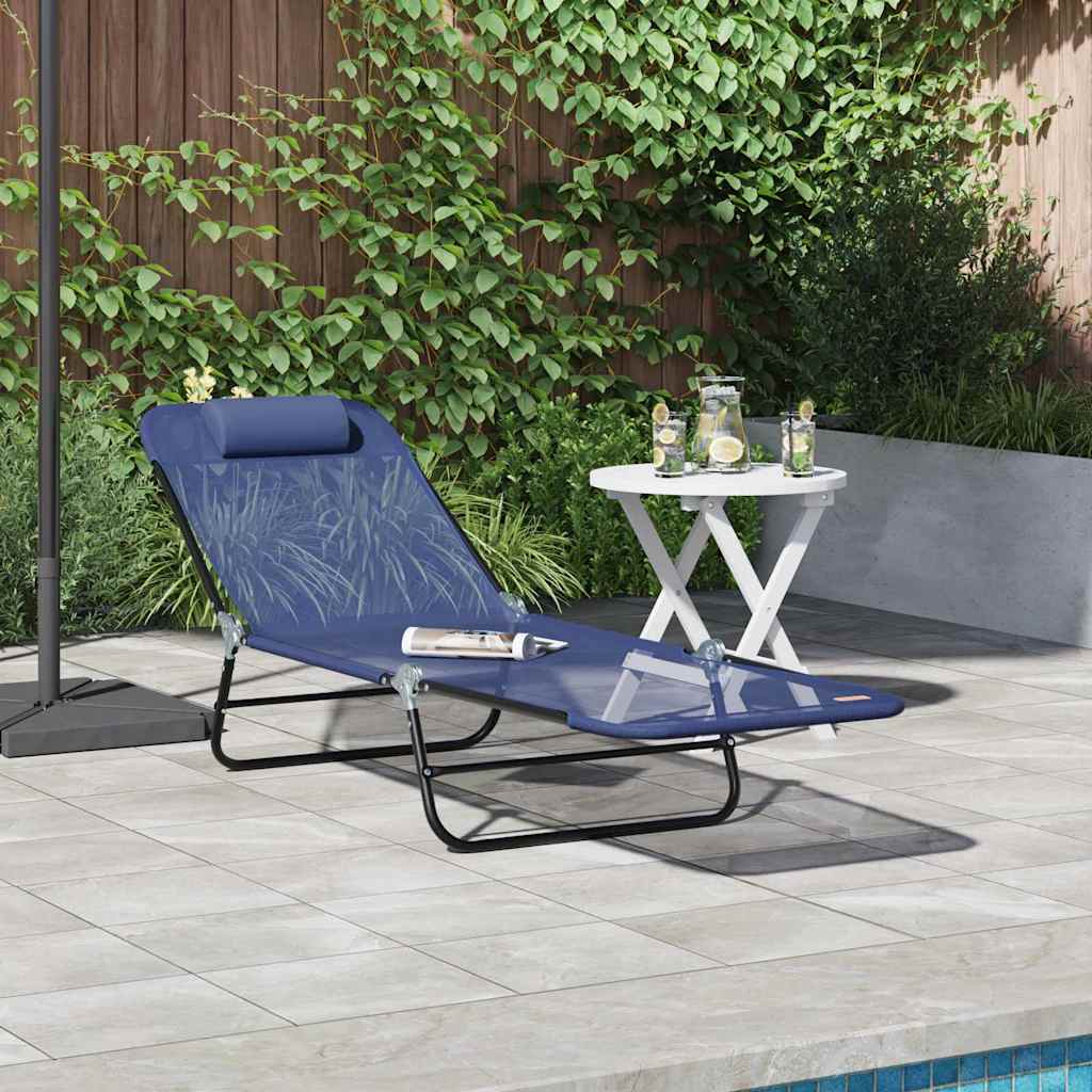 vidaXL Folding Sun Lounger Navy Blue 182 x 55 x 85.5 cm Textilene