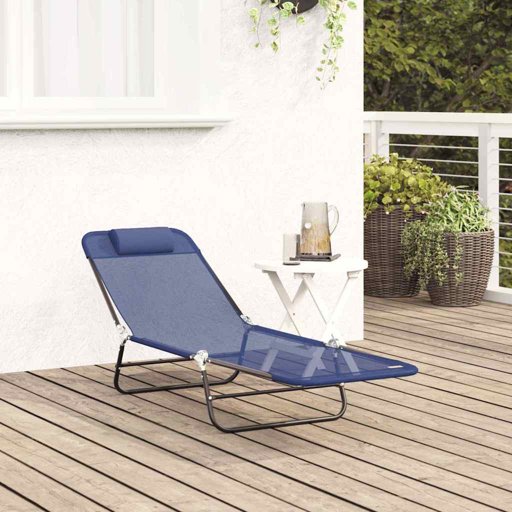 vidaXL Folding Sun Lounger Navy Blue 182 x 55 x 85.5 cm Textilene