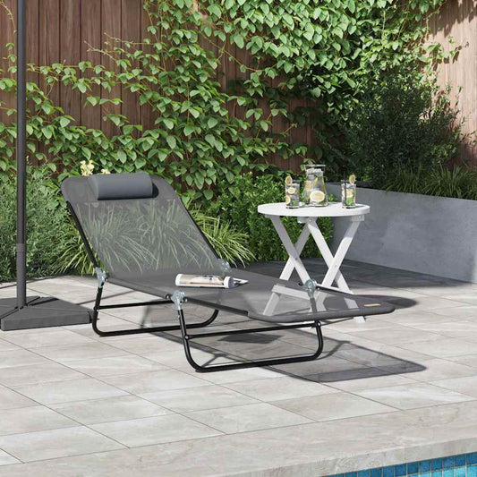 vidaXL Folding Sun Lounger Folding Grey 182 x 55 x 85.5 cm Textilene