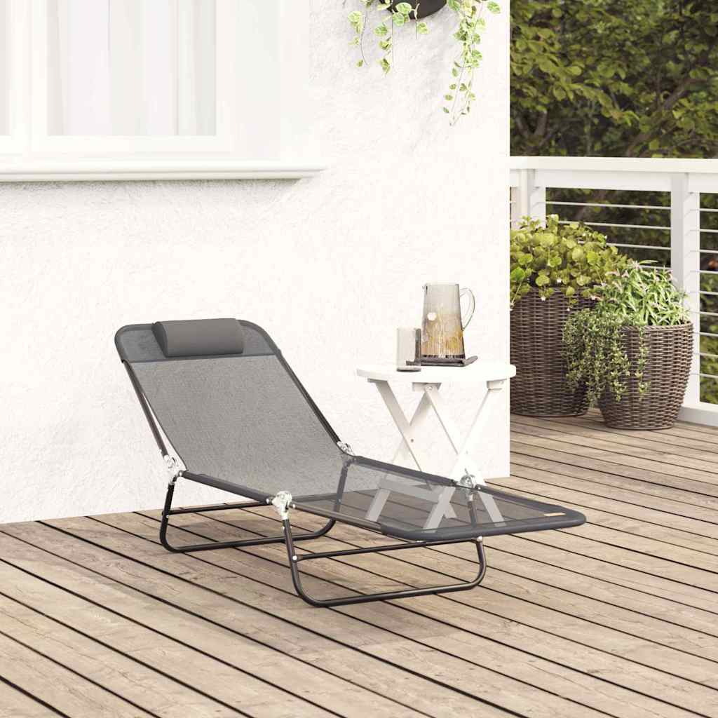 vidaXL Folding Sun Lounger Folding Grey 182 x 55 x 85.5 cm Textilene