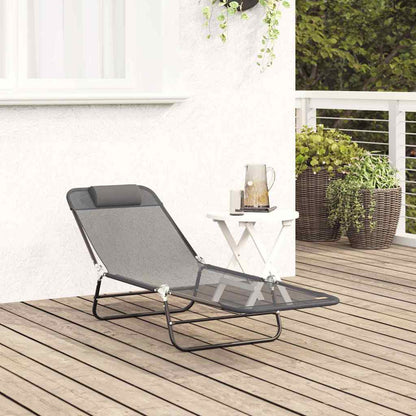 vidaXL Folding Sun Lounger Folding Grey 182 x 55 x 85.5 cm Textilene