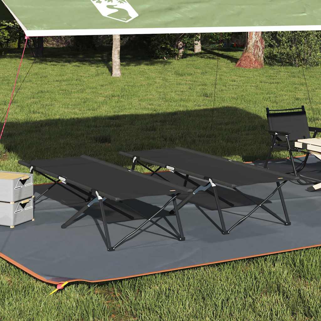 vidaXL Folding Camping Bed Folding Manual 2 pcs Black 206 x 76 x 74 cm