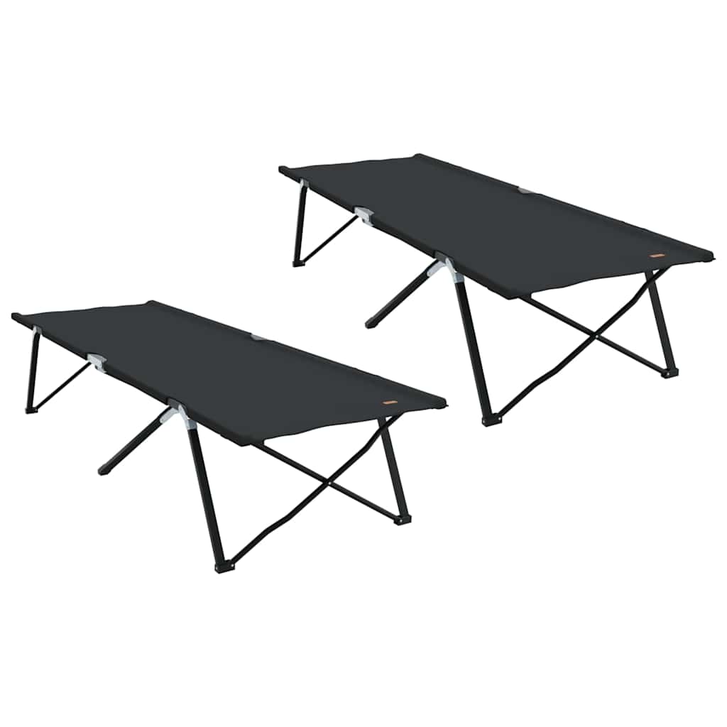 vidaXL Folding Camping Bed Folding Manual 2 pcs Black 206 x 76 x 74 cm