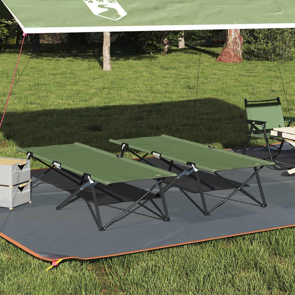 vidaXL Folding Camping Bed Folding Manual 2 pcs Green 206 x 76 x 74 cm