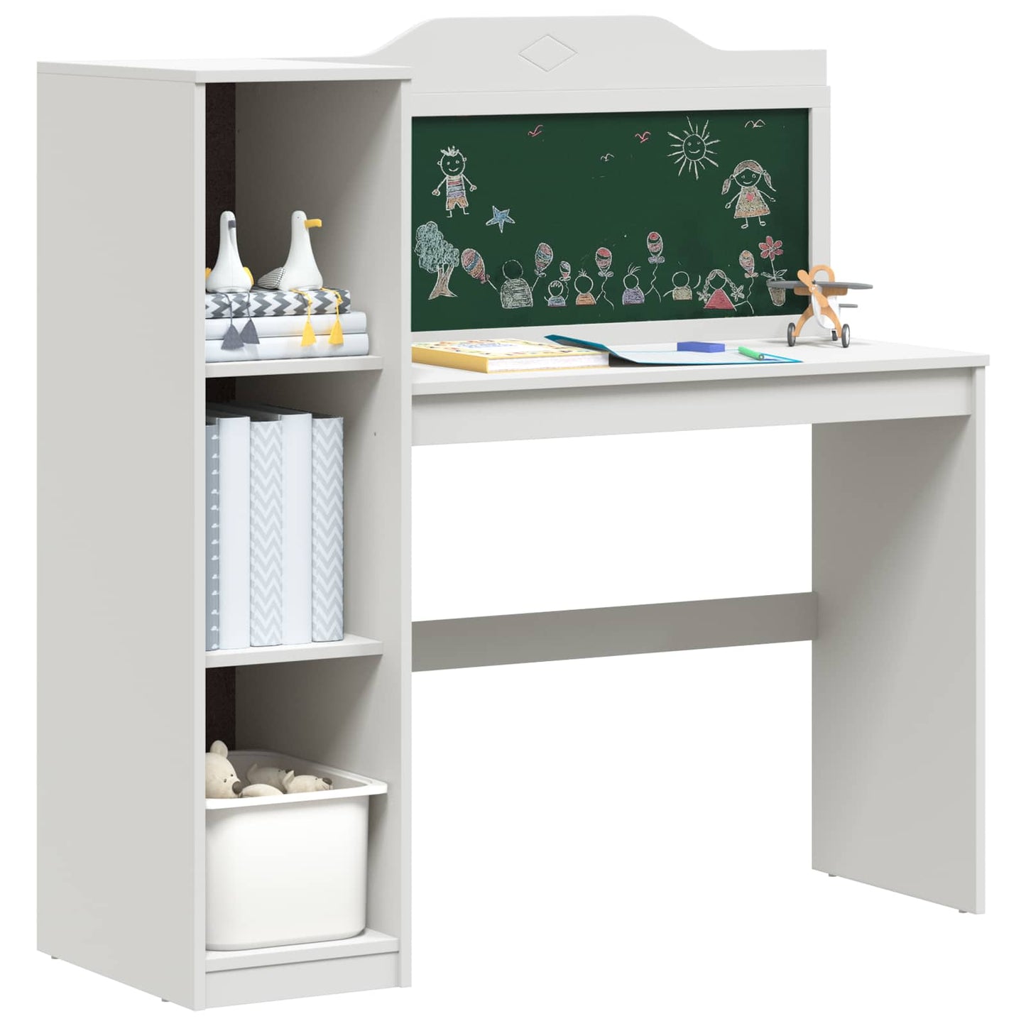 vidaXL Desk with Open Storage and Chalkboard with Shelf ROROS White