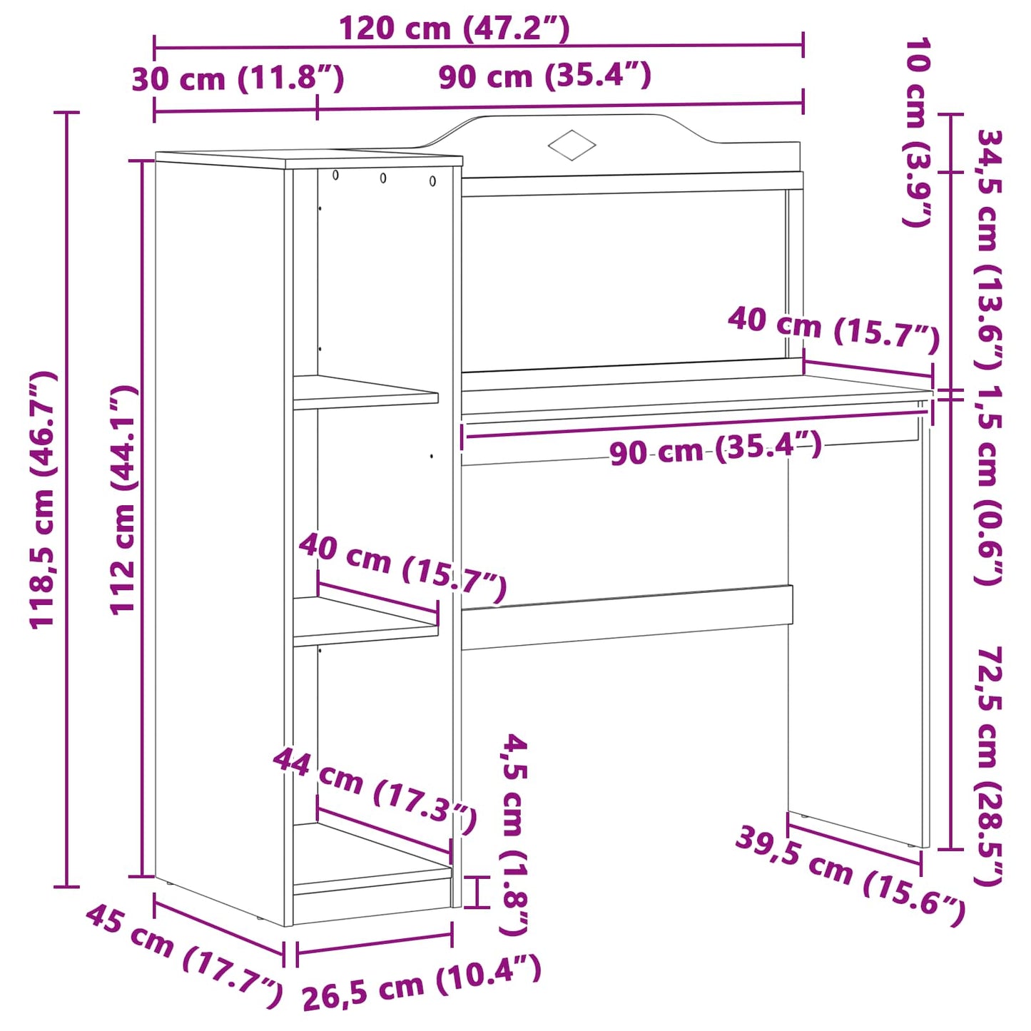 vidaXL Desk with Open Storage and Chalkboard with Shelf ROROS White