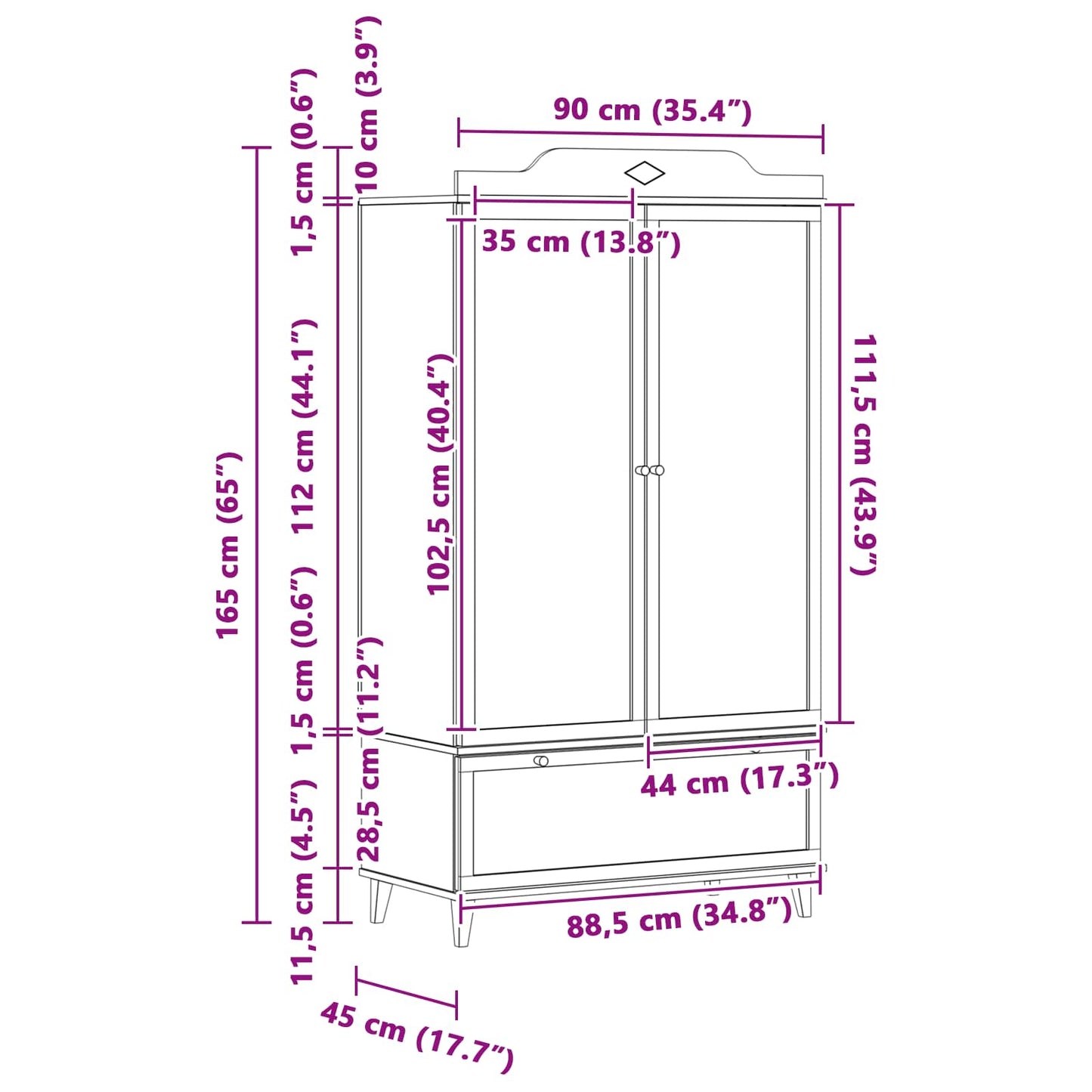 vidaXL Chalkboard Wardrobe with Drawer ROROS White 90 x 45 x 165 cm