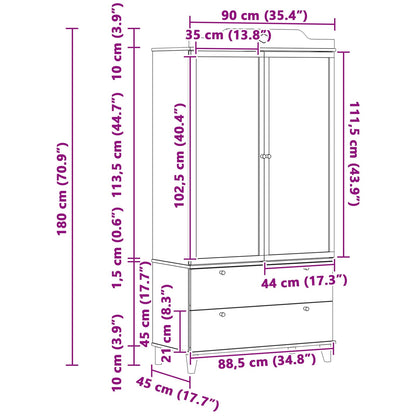 vidaXL Chalkboard Wardrobe with Drawer ROROS White 90 x 45 x 180 cm