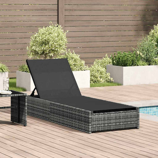 vidaXL Sun Lounger Reclining Grey 200.5 x 70 x 75 cm Poly Rattan
