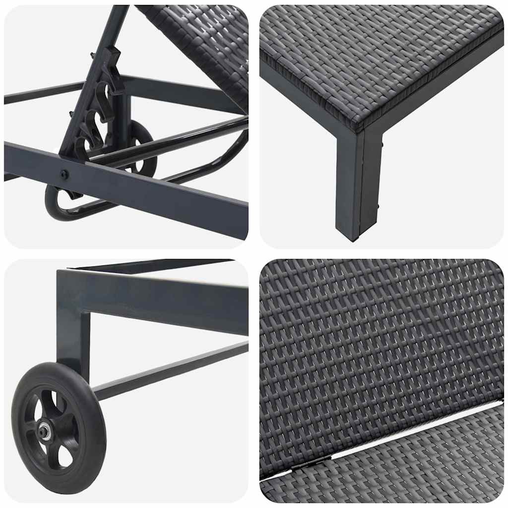 vidaXL Sunbed Reclining 2-person 3 pcs Black Poly Rattan
