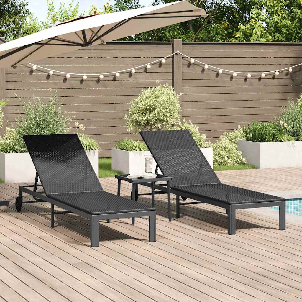 vidaXL Sunbed Reclining 2-person 3 pcs Black Poly Rattan