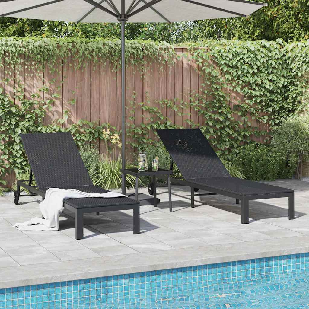 vidaXL Sunbed Reclining 2-person 3 pcs Black Poly Rattan