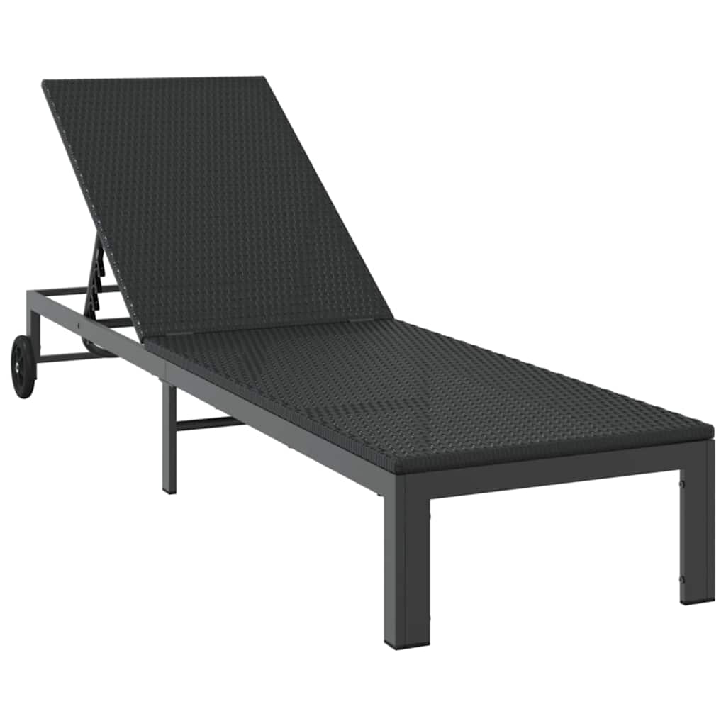 vidaXL Sunbed Reclining 2-person 3 pcs Black Poly Rattan