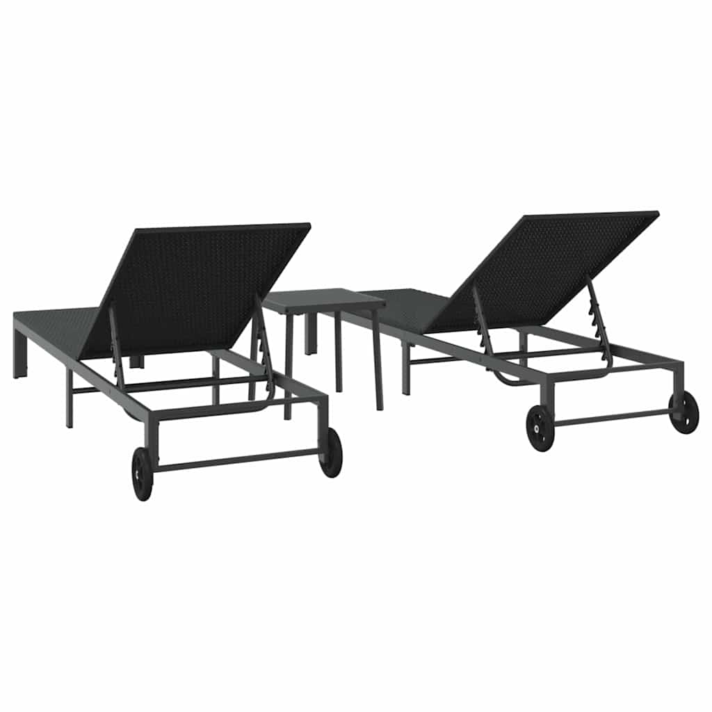 vidaXL Sunbed Reclining 2-person 3 pcs Black Poly Rattan