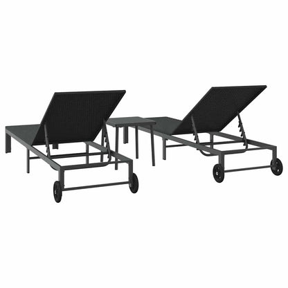 vidaXL Sunbed Reclining 2-person 3 pcs Black Poly Rattan