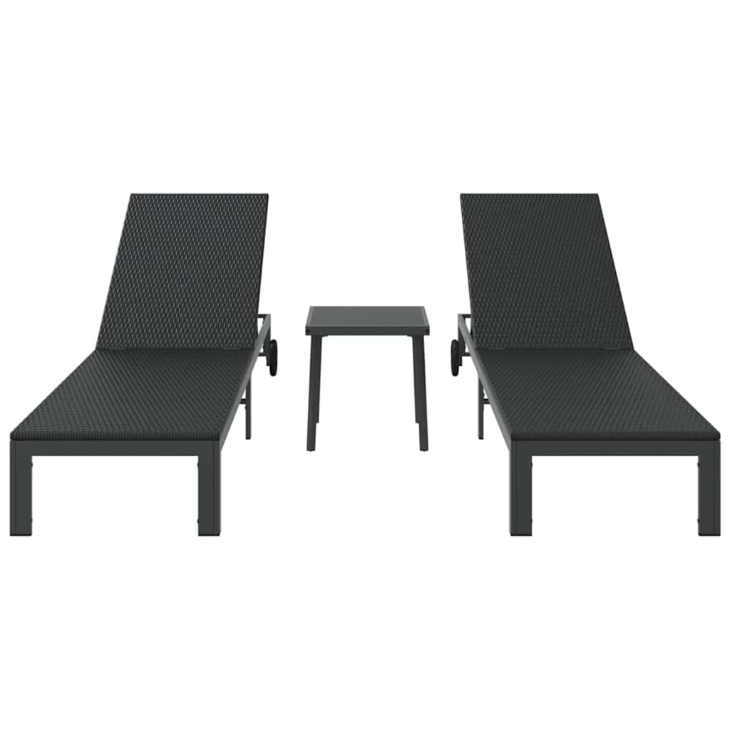 vidaXL Sunbed Reclining 2-person 3 pcs Black Poly Rattan