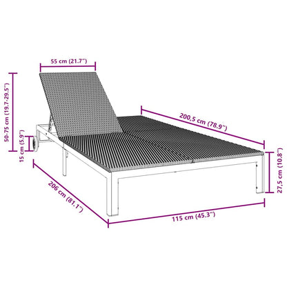 vidaXL Sunbed Brown 206 x 115 x 75 cm Poly Rattan