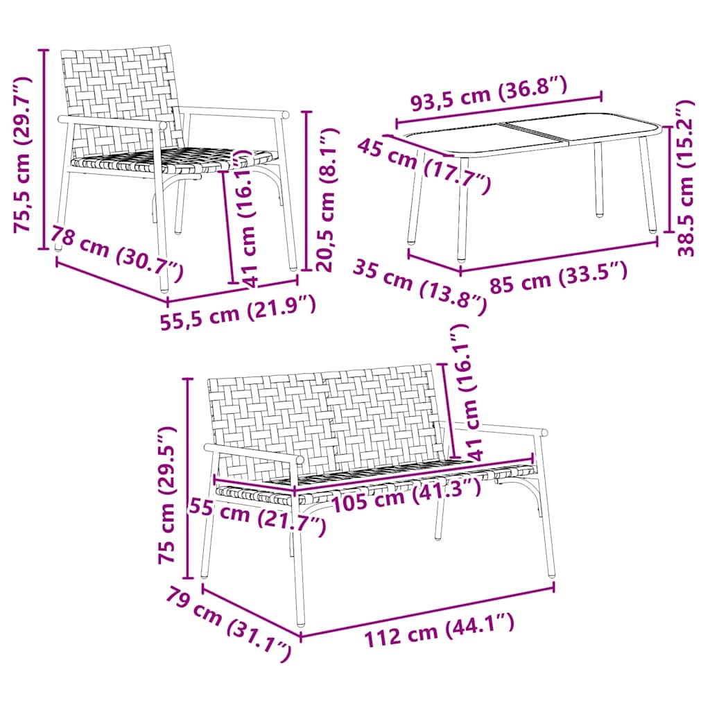 vidaXL Garden Dining Set 4 pcs Brown Poly Rattan
