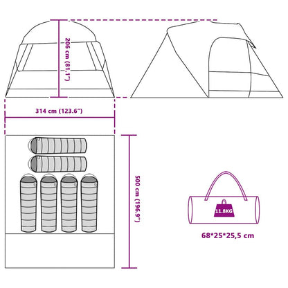 vidaXL Dome Tent 6-Person with Roof Grey and Orange 500 x 314 x 206 cm