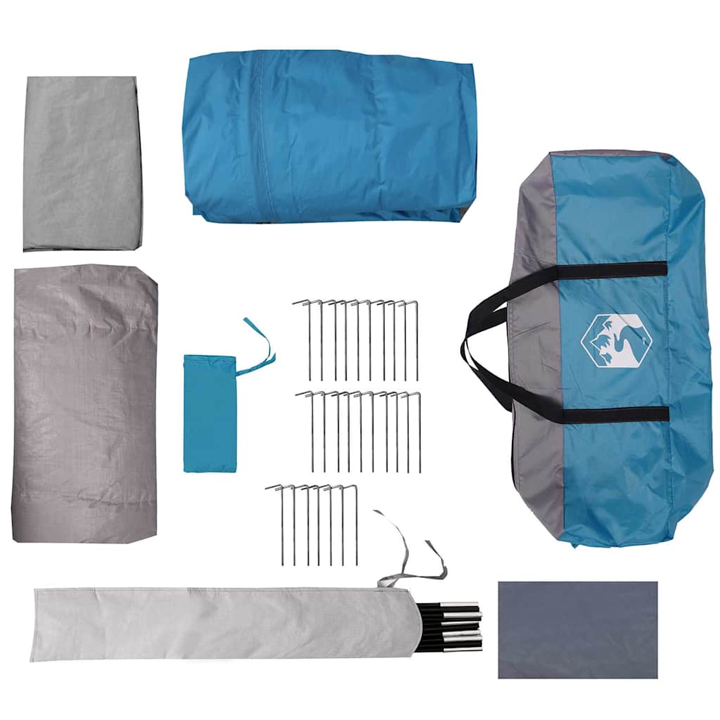 vidaXL Tunnel Tent 4-Person with Roof Blue and Grey 740 x 370 x 220 cm