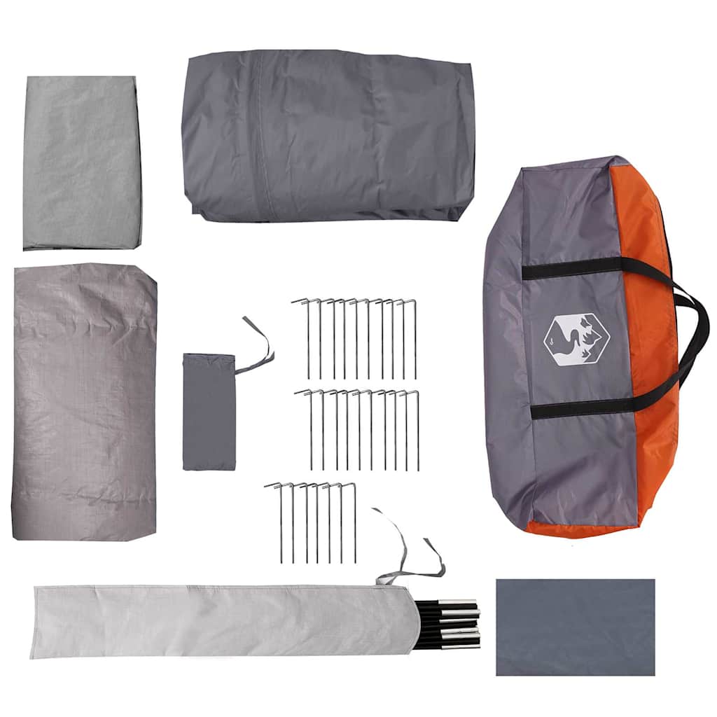 vidaXL Tunnel Tent 4-Person Grey and Orange 740 x 370 x 220 cm