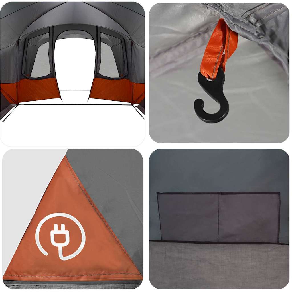 vidaXL Family Tent 12-Person Grey and Orange 760 x 645 x 230 cm