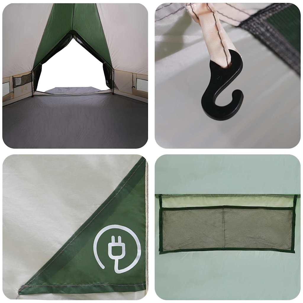 vidaXL Teepee Tent 6-Person Green and White 431 x 366 x 185 cm
