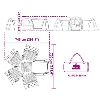vidaXL Family Tent 20-Person Green and White 745 x 700 x 217 cm
