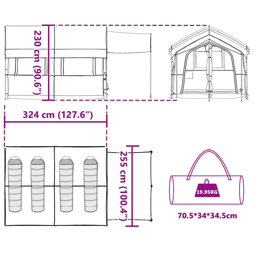 vidaXL Family Tent 4-Person Grey and Orange 324 x 255 x 230 cm