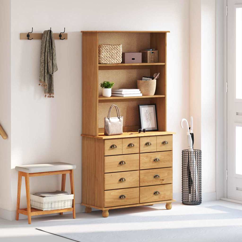 vidaXL Hutch ASKIM Honey Wax 91 x 40 x 184 cm Solid Pine Wood