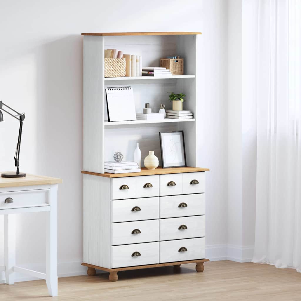 vidaXL Hutch with Drawer ASKIM White 91 x 40 x 184 cm Solid Pine Wood