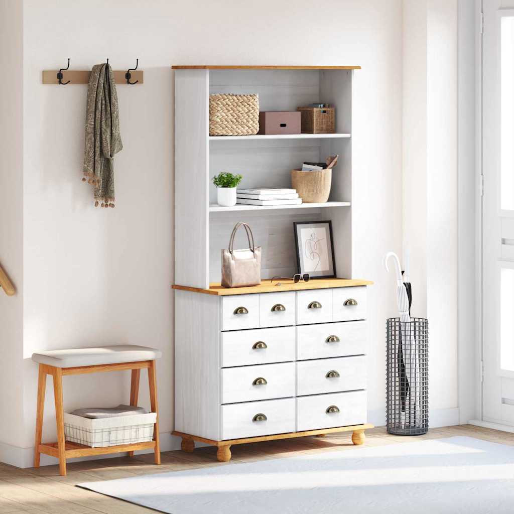 vidaXL Hutch with Drawer ASKIM White 91 x 40 x 184 cm Solid Pine Wood