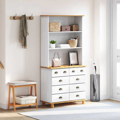 vidaXL Hutch with Drawer ASKIM White 91 x 40 x 184 cm Solid Pine Wood