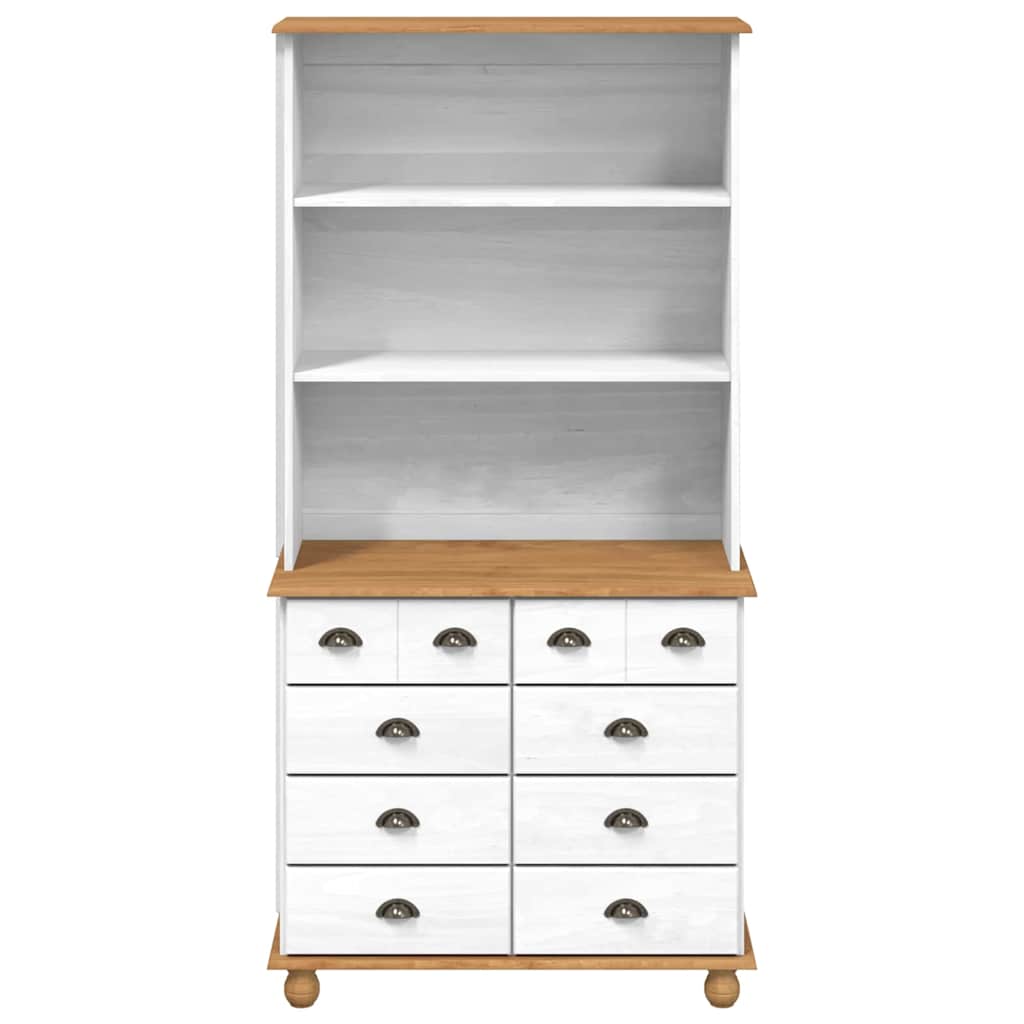 vidaXL Hutch with Drawer ASKIM White 91 x 40 x 184 cm Solid Pine Wood