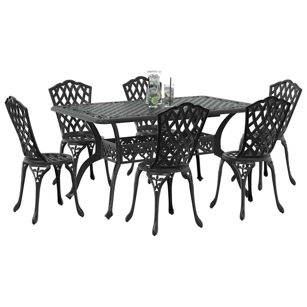 vidaXL Garden Dining Set 7 pcs Black Aluminium