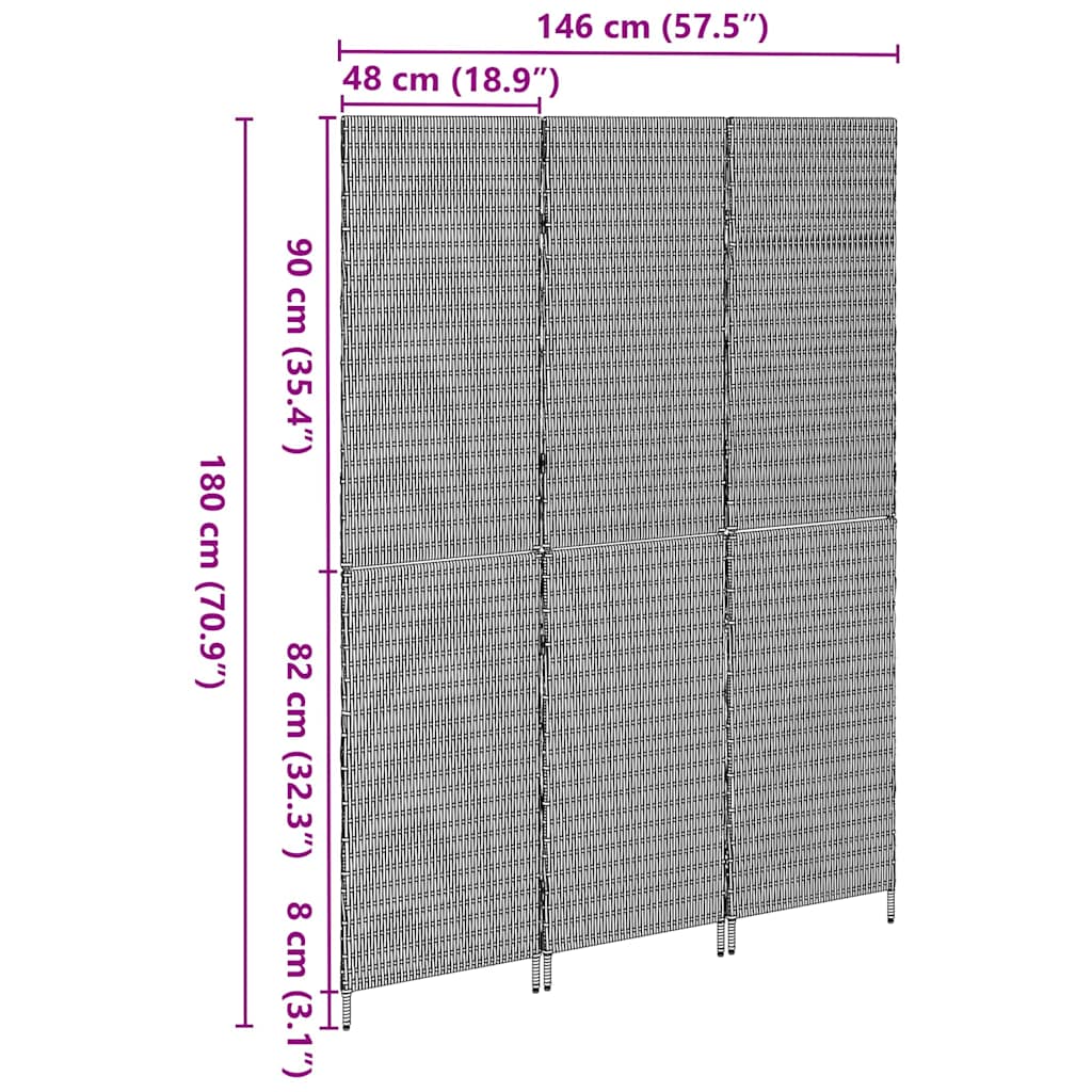 vidaXL Room Divider Folding Manual Grey 146 x 180 cm Poly Rattan