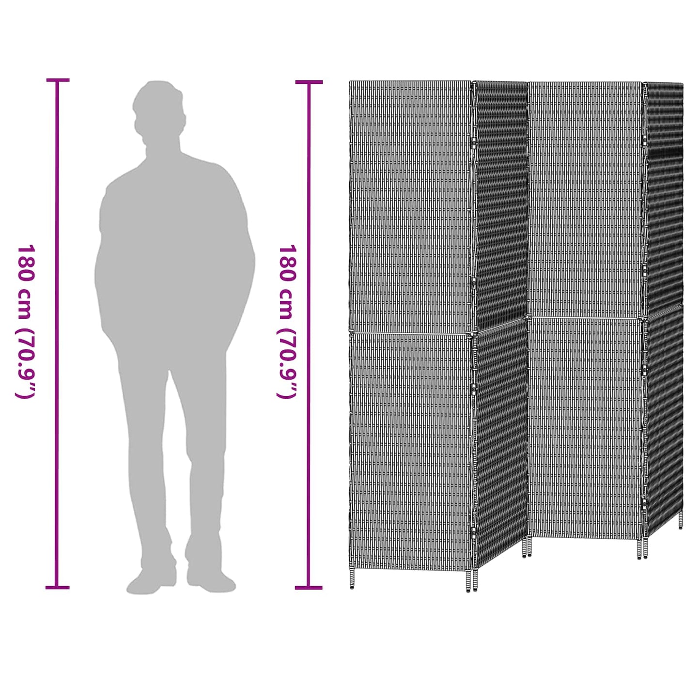 vidaXL Room Divider Folding Manual Grey 195 x 180 cm Poly Rattan