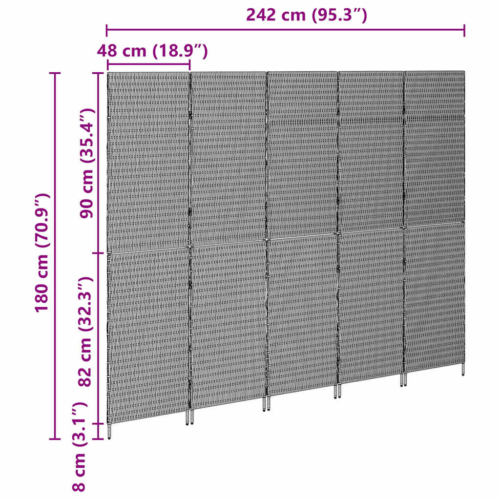 vidaXL Room Divider Folding Manual Beige 242 x 180 cm Poly Rattan