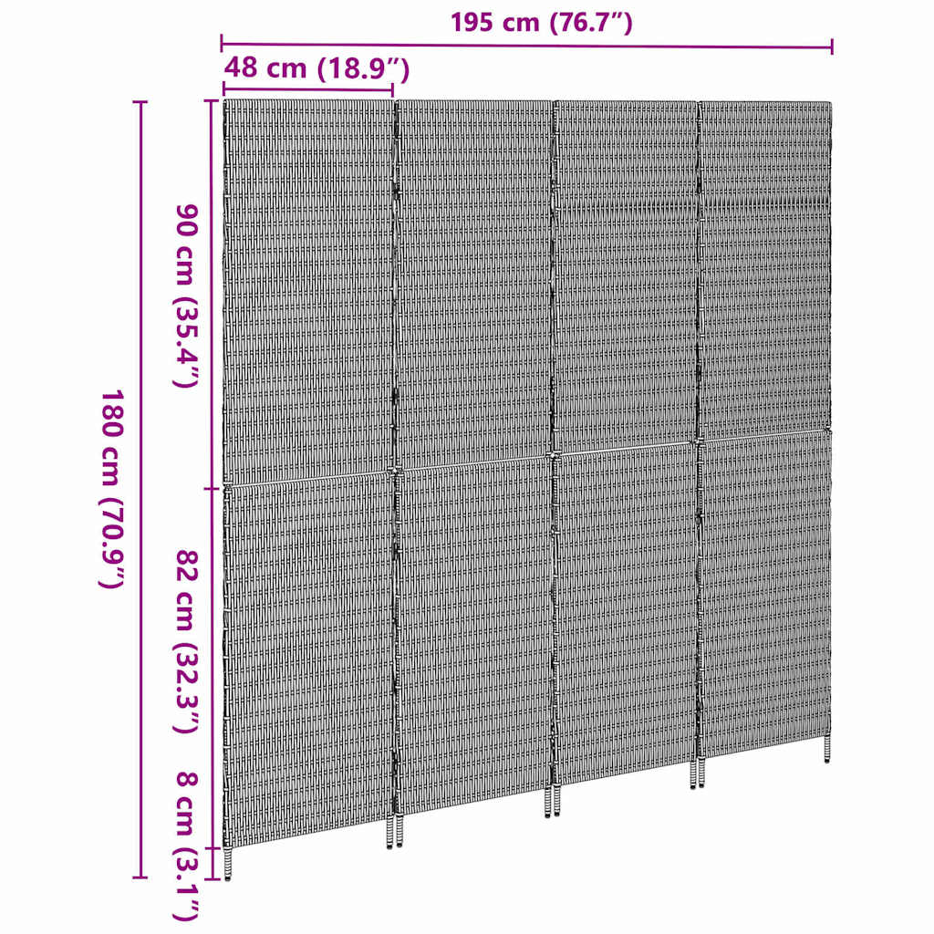 vidaXL Room Divider Folding Manual Beige 195 x 180 cm Poly Rattan