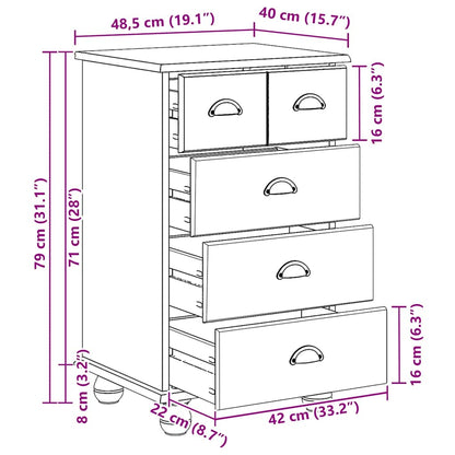 vidaXL Chest of Drawer 5-Drawer ASKIM Brown 48.5 x 40 x 79 cm