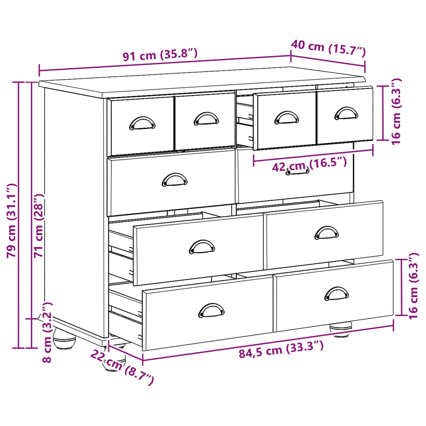 vidaXL Chest of Drawer ASKIM White 91 x 40 x 79 cm Solid Pine Wood