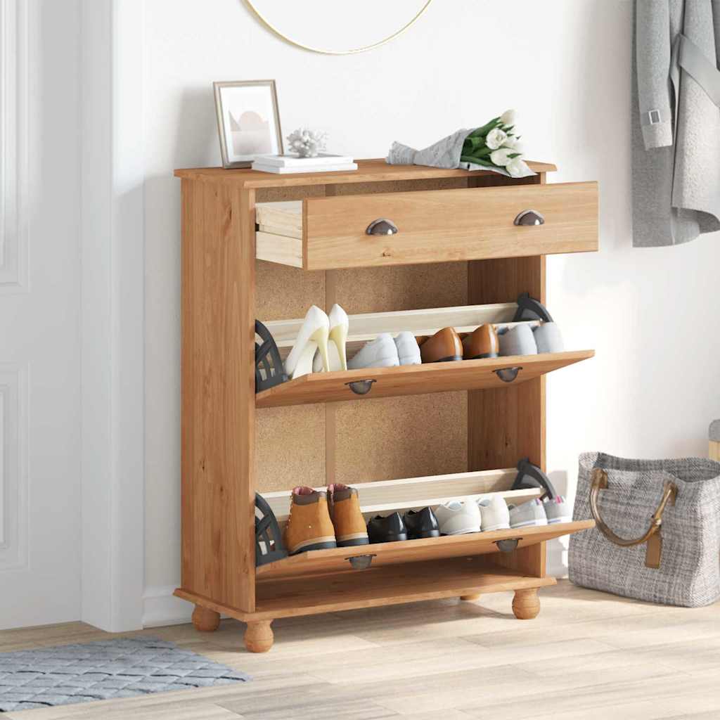 vidaXL Shoe Cabinet ASKIM Brown 85 x 35 x 108 cm Solid Pine Wood