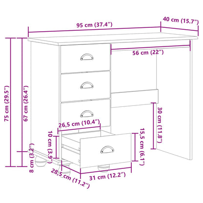 vidaXL Writing Desk ASKIM Brown 95 x 40 x 75 cm Solid Pine Wood