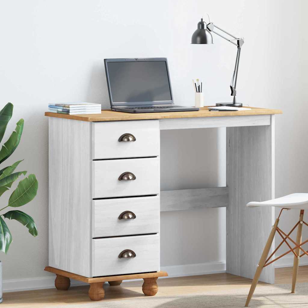 vidaXL Writing Desk ASKIM White 95 x 40 x 75 cm Solid Pine Wood