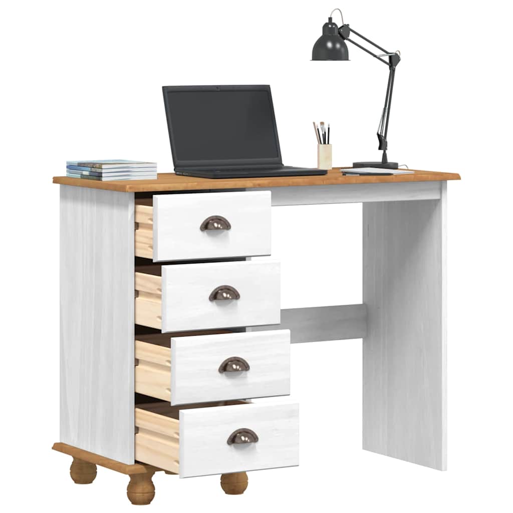 vidaXL Writing Desk ASKIM White 95 x 40 x 75 cm Solid Pine Wood