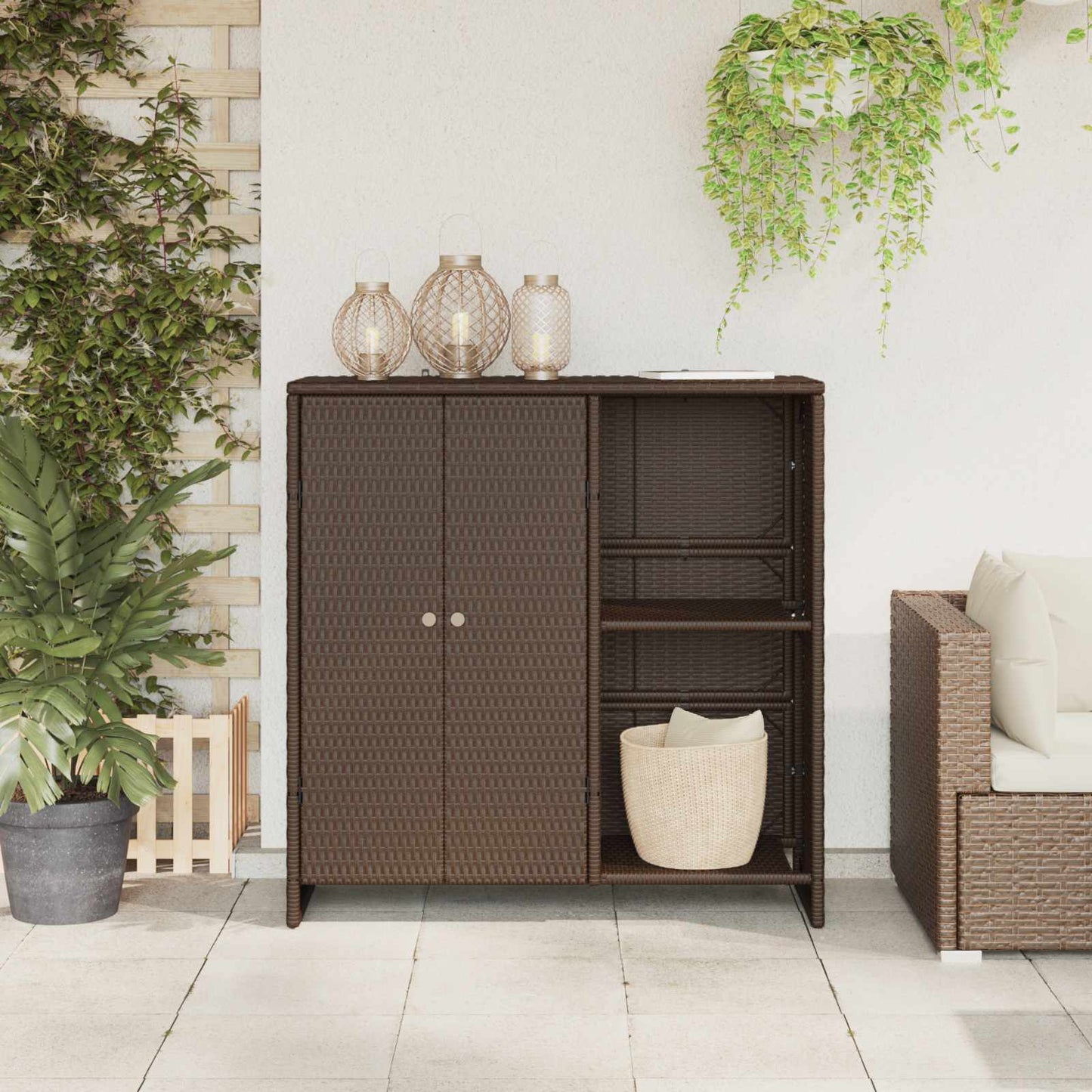vidaXL Storage Cabinet with Shelf Brown 100 x 36 x 102 cm Rattan