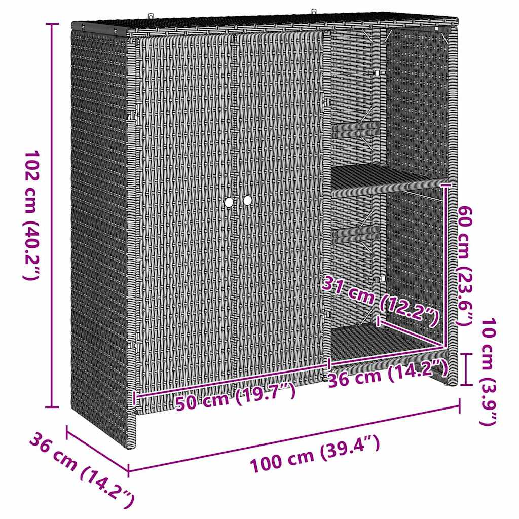 vidaXL Storage Cabinet with Shelf Light Grey 100 x 36 x 102 cm Rattan