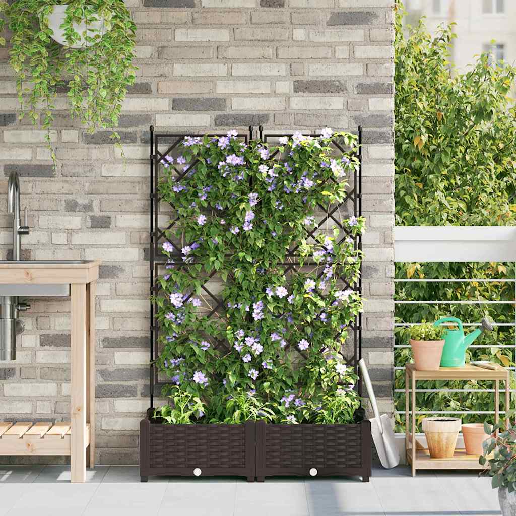 vidaXL Garden Planter 2 pcs Brown 80 x 40 x 125.5 cm PP