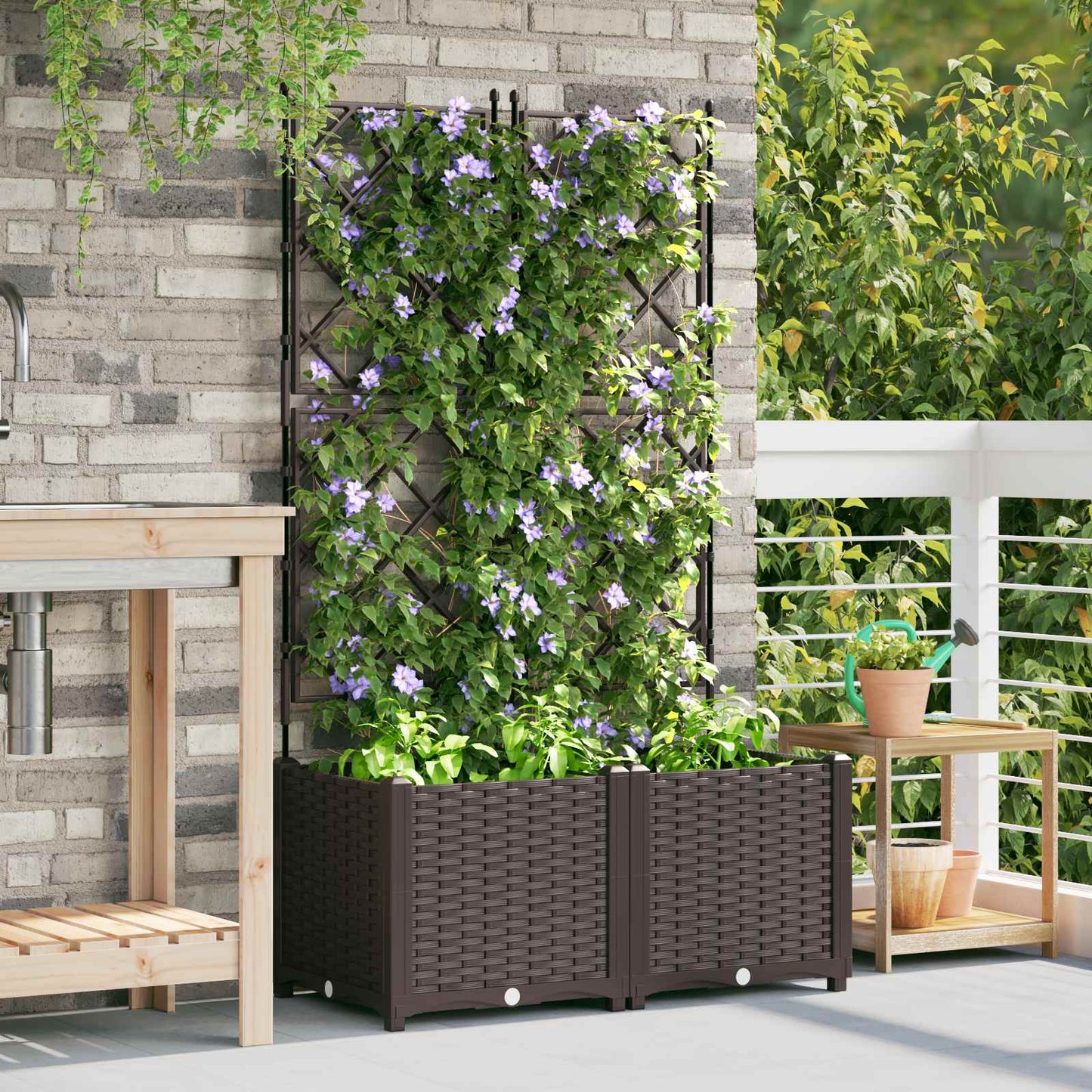 vidaXL Garden Planter 2 pcs Brown 80 x 40 x 143 cm PP